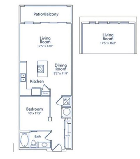 A floor plan of a home with a living room, dining room, kitchen, and bedroom.